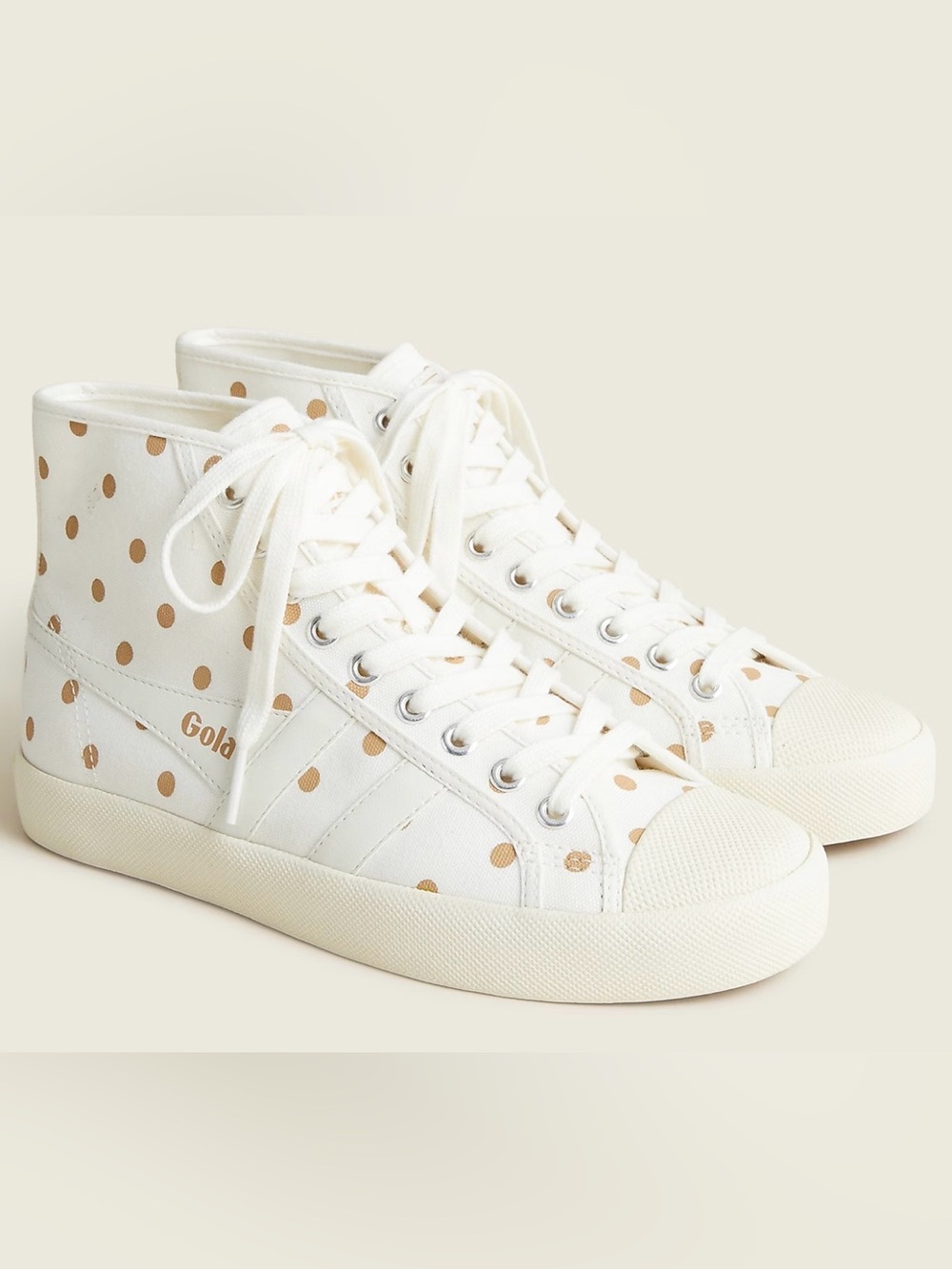 Gola High-Top Sneakers in Cream with Brown Polka Dots